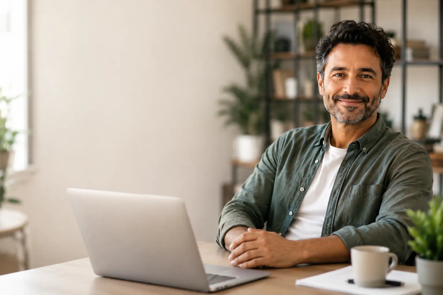 elaxed small business owner at his desk, confident his WordPress site is maintained, secure and running smoothly